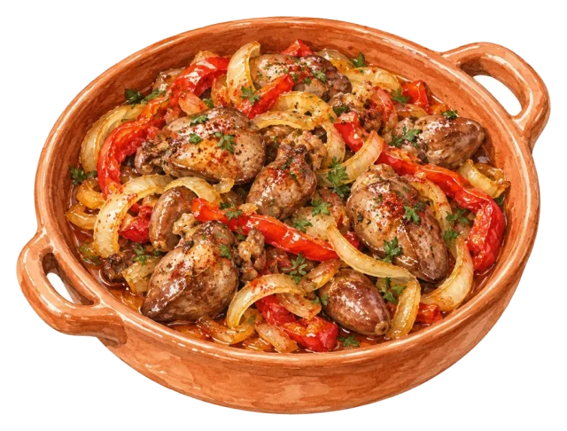 Домашни пилешки дробчета и сърца по балкански